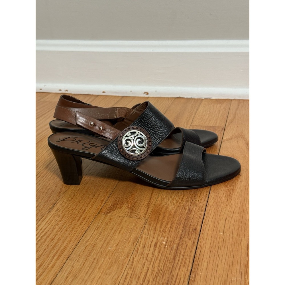 BRIGHTON Sz 8 Black Brown Sling back Heel Silver Accent Classy Event Work Luxury